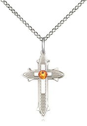 [6058SS-STN11/18SS] Sterling Silver Cross on Cross Pendant with a 3mm Topaz Swarovski stone on a 18 inch Sterling Silver Light Curb chain