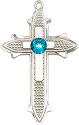 [6058SS-STN12] Sterling Silver Cross on Cross Medal with a 3mm Zircon Swarovski stone