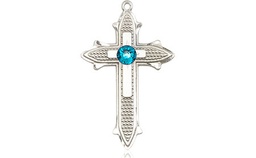 [6058SS-STN12] Sterling Silver Cross on Cross Medal with a 3mm Zircon Swarovski stone