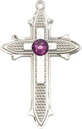 [6058SS-STN2] Sterling Silver Cross on Cross Medal with a 3mm Amethyst Swarovski stone