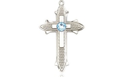 [6058SS-STN3] Sterling Silver Cross on Cross Medal with a 3mm Aqua Swarovski stone