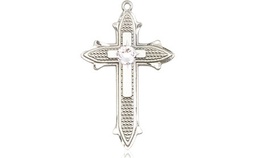 [6058SS-STN4] Sterling Silver Cross on Cross Medal with a 3mm Crystal Swarovski stone