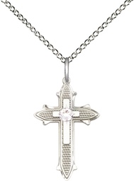 [6058SS-STN4/18SS] Sterling Silver Cross on Cross Pendant with a 3mm Crystal Swarovski stone on a 18 inch Sterling Silver Light Curb chain