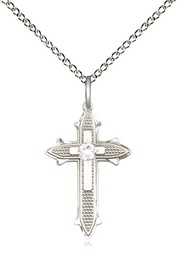 [6058SS-STN4/18SS] Sterling Silver Cross on Cross Pendant with a 3mm Crystal Swarovski stone on a 18 inch Sterling Silver Light Curb chain