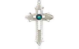 [6058SS-STN5] Sterling Silver Cross on Cross Medal with a 3mm Emerald Swarovski stone