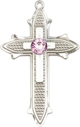 [6058SS-STN6] Sterling Silver Cross on Cross Medal with a 3mm Light Amethyst Swarovski stone