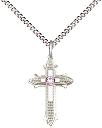 [6058SS-STN6/18S] Sterling Silver Cross on Cross Pendant with a 3mm Light Amethyst Swarovski stone on a 18 inch Light Rhodium Light Curb chain