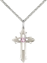 [6058SS-STN6/18SS] Sterling Silver Cross on Cross Pendant with a 3mm Light Amethyst Swarovski stone on a 18 inch Sterling Silver Light Curb chain