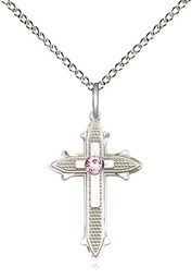 [6058SS-STN6/18SS] Sterling Silver Cross on Cross Pendant with a 3mm Light Amethyst Swarovski stone on a 18 inch Sterling Silver Light Curb chain