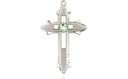 [6058SS-STN8] Sterling Silver Cross on Cross Medal with a 3mm Peridot Swarovski stone