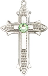 [6058SS-STN8] Sterling Silver Cross on Cross Medal with a 3mm Peridot Swarovski stone