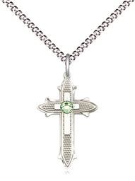 [6058SS-STN8/18S] Sterling Silver Cross on Cross Pendant with a 3mm Peridot Swarovski stone on a 18 inch Light Rhodium Light Curb chain