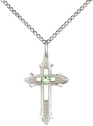 [6058SS-STN8/18SS] Sterling Silver Cross on Cross Pendant with a 3mm Peridot Swarovski stone on a 18 inch Sterling Silver Light Curb chain