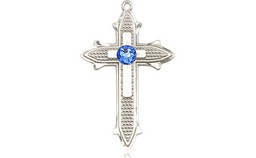 [6058SS-STN9] Sterling Silver Cross on Cross Medal with a 3mm Sapphire Swarovski stone