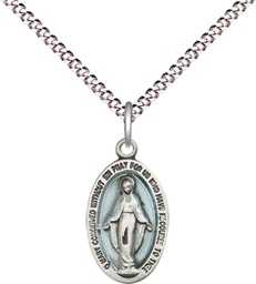 [4122EMSS/18S] Sterling Silver Miraculous Pendant on a 18 inch Light Rhodium Light Curb chain