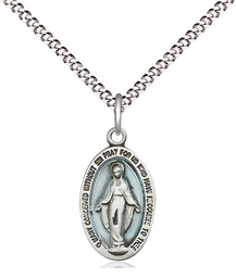 [4122EMSS/18S] Sterling Silver Miraculous Pendant on a 18 inch Light Rhodium Light Curb chain