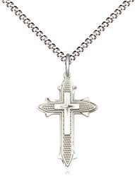 [6058SS/18S] Sterling Silver Cross on Cross Pendant on a 18 inch Light Rhodium Light Curb chain