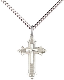 [6058SS/18S] Sterling Silver Cross on Cross Pendant on a 18 inch Light Rhodium Light Curb chain