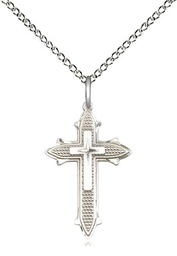 [6058SS/18SS] Sterling Silver Cross on Cross Pendant on a 18 inch Sterling Silver Light Curb chain