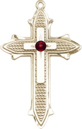 [6059GF-STN1] 14kt Gold Filled Cross on Cross Medal with a 3mm Garnet Swarovski stone