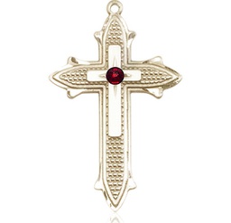 [6059GF-STN1] 14kt Gold Filled Cross on Cross Medal with a 3mm Garnet Swarovski stone