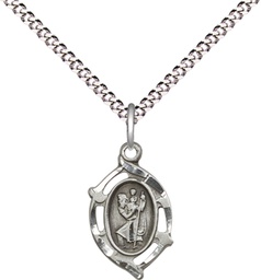 [4152CSS/18S] Sterling Silver Saint Christopher Pendant on a 18 inch Light Rhodium Light Curb chain