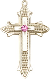 [6059GF-STN10] 14kt Gold Filled Cross on Cross Medal with a 3mm Rose Swarovski stone