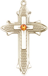 [6059GF-STN11] 14kt Gold Filled Cross on Cross Medal with a 3mm Topaz Swarovski stone