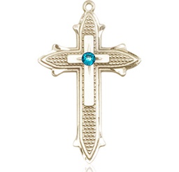 [6059GF-STN12] 14kt Gold Filled Cross on Cross Medal with a 3mm Zircon Swarovski stone