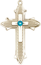 [6059GF-STN12] 14kt Gold Filled Cross on Cross Medal with a 3mm Zircon Swarovski stone