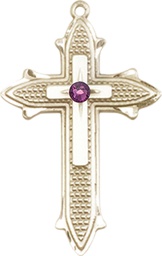 [6059GF-STN2] 14kt Gold Filled Cross on Cross Medal with a 3mm Amethyst Swarovski stone