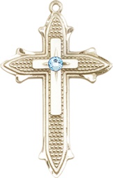 [6059GF-STN3] 14kt Gold Filled Cross on Cross Medal with a 3mm Aqua Swarovski stone