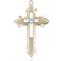 [6059GF-STN3] 14kt Gold Filled Cross on Cross Medal with a 3mm Aqua Swarovski stone