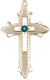 [6059GF-STN5] 14kt Gold Filled Cross on Cross Medal with a 3mm Emerald Swarovski stone