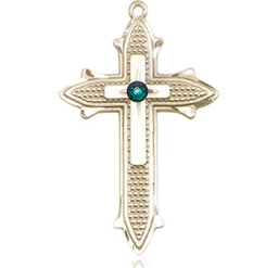 [6059GF-STN5] 14kt Gold Filled Cross on Cross Medal with a 3mm Emerald Swarovski stone