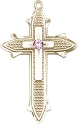 [6059GF-STN6] 14kt Gold Filled Cross on Cross Medal with a 3mm Light Amethyst Swarovski stone