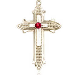 [6059GF-STN7] 14kt Gold Filled Cross on Cross Medal with a 3mm Ruby Swarovski stone