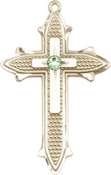 [6059GF-STN8] 14kt Gold Filled Cross on Cross Medal with a 3mm Peridot Swarovski stone