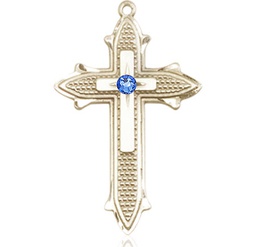 [6059GF-STN9] 14kt Gold Filled Cross on Cross Medal with a 3mm Sapphire Swarovski stone