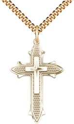 [6059GF/24G] 14kt Gold Filled Cross on Cross Pendant on a 24 inch Gold Plate Heavy Curb chain