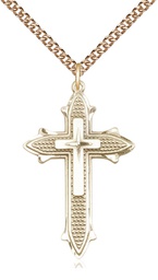 [6059GF/24GF] 14kt Gold Filled Cross on Cross Pendant on a 24 inch Gold Filled Heavy Curb chain