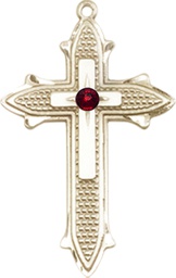 [6059KT-STN1] 14kt Gold Cross on Cross Medal with a 3mm Garnet Swarovski stone