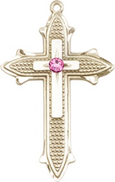 [6059KT-STN10] 14kt Gold Cross on Cross Medal with a 3mm Rose Swarovski stone