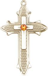 [6059KT-STN11] 14kt Gold Cross on Cross Medal with a 3mm Topaz Swarovski stone