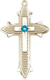 [6059KT-STN12] 14kt Gold Cross on Cross Medal with a 3mm Zircon Swarovski stone