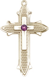 [6059KT-STN2] 14kt Gold Cross on Cross Medal with a 3mm Amethyst Swarovski stone