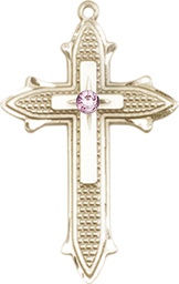 [6059KT-STN6] 14kt Gold Cross on Cross Medal with a 3mm Light Amethyst Swarovski stone