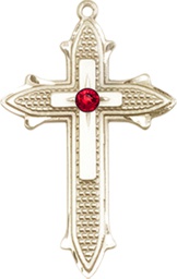 [6059KT-STN7] 14kt Gold Cross on Cross Medal with a 3mm Ruby Swarovski stone