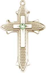 [6059KT-STN8] 14kt Gold Cross on Cross Medal with a 3mm Peridot Swarovski stone