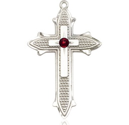 [6059SS-STN1] Sterling Silver Cross on Cross Medal with a 3mm Garnet Swarovski stone